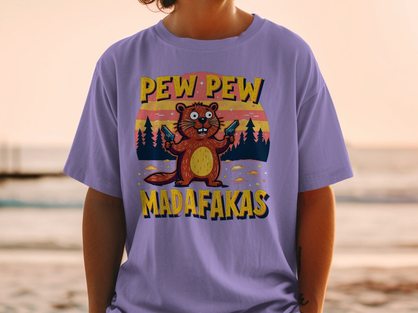 T-Shirt Pew Pew Madafakas, Funny Beaver Shirt, Animal Tee, Sarcastic Shirt, Meme Shirt, Novelty T Shirt, Trendy Tee, Graphic Shirt - IconVexa