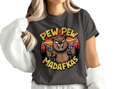 T-Shirt Pew Pew Madafkas Beaver, Tee Shirt Funny Animal, Beaver T-Shirt, Offensive T-Shirt, Novelty Tee, Graphic Tee Shirt, Funny TShirt - IconVexa