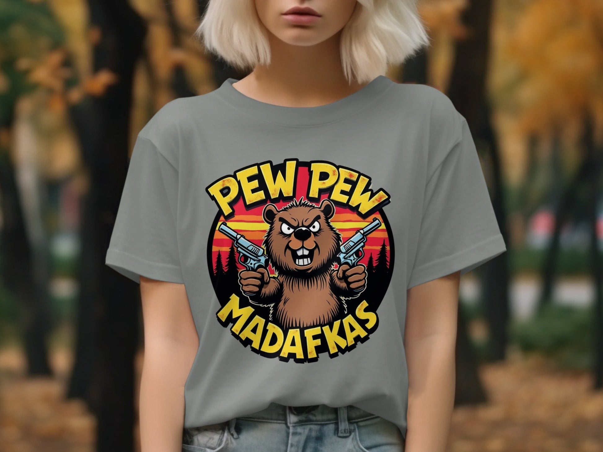 T-Shirt Pew Pew Madafkas Beaver, Tee Shirt Funny Animal, Beaver T-Shirt, Offensive T-Shirt, Novelty Tee, Graphic Tee Shirt, Funny TShirt - IconVexa