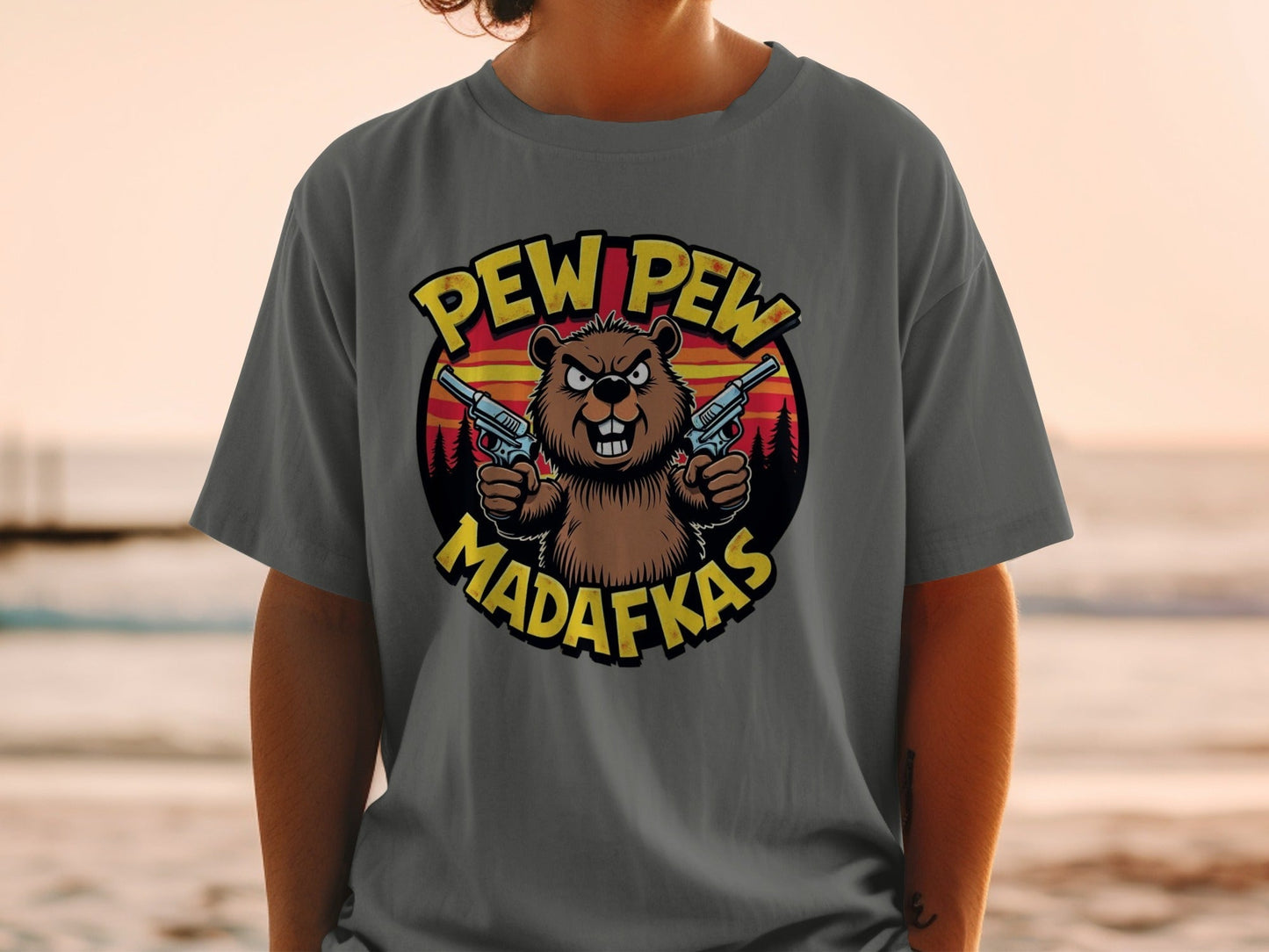 T-Shirt Pew Pew Madafkas Beaver, Tee Shirt Funny Animal, Beaver T-Shirt, Offensive T-Shirt, Novelty Tee, Graphic Tee Shirt, Funny TShirt - IconVexa