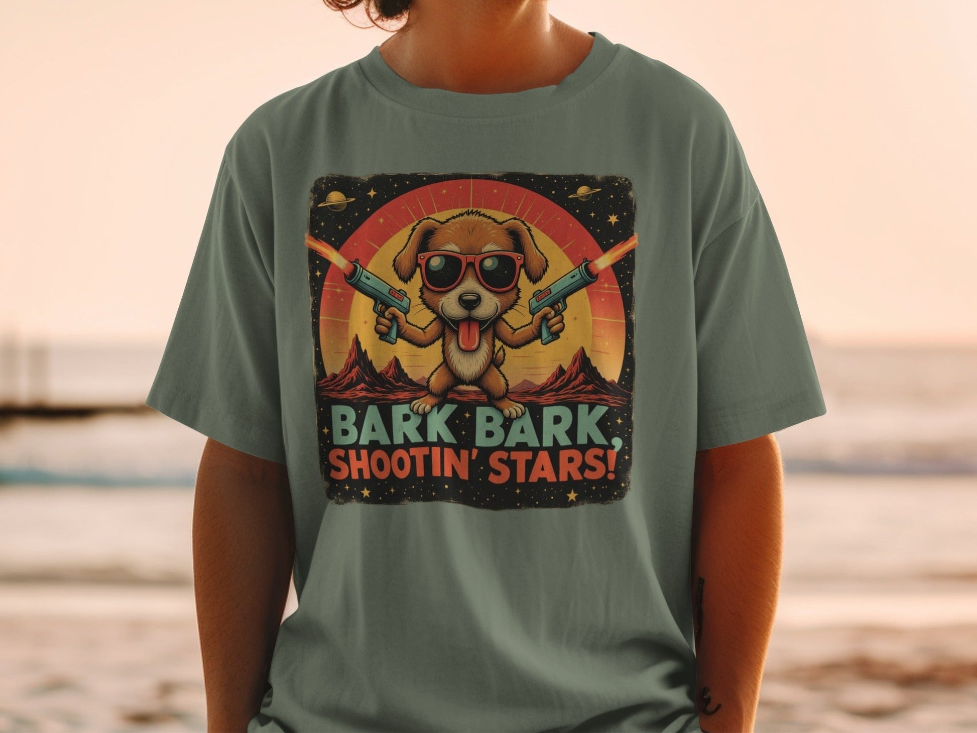 T-Shirt Space Dog, Funny Tee, Bark Bark Shooting Stars Shirt, Retro Dog Shirt, Cool Dog Tee, Cute Pet T Shirt, Dog Lover Gift, Unique Dog - IconVexa