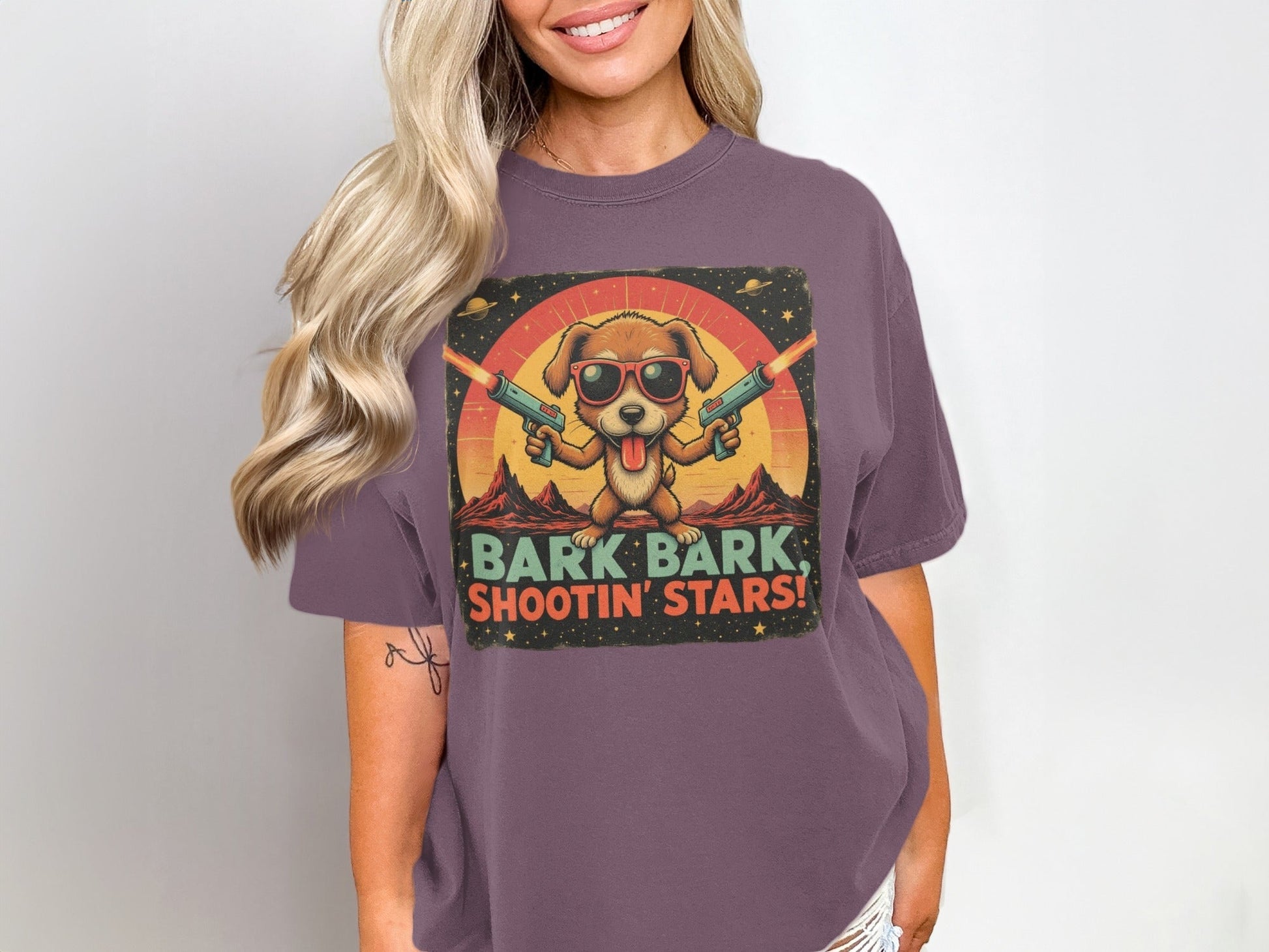 T-Shirt Space Dog, Funny Tee, Bark Bark Shooting Stars Shirt, Retro Dog Shirt, Cool Dog Tee, Cute Pet T Shirt, Dog Lover Gift, Unique Dog - IconVexa