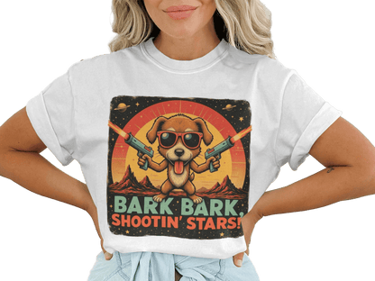 T-Shirt Space Dog, Funny Tee, Bark Bark Shooting Stars Shirt, Retro Dog Shirt, Cool Dog Tee, Cute Pet T Shirt, Dog Lover Gift, Unique Dog - IconVexa