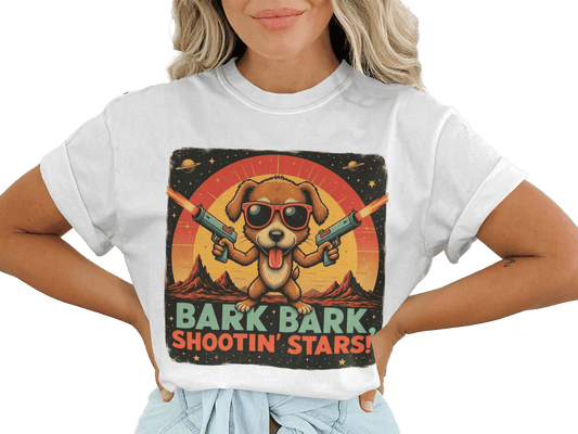 T-Shirt Space Dog, Funny Tee, Bark Bark Shooting Stars Shirt, Retro Dog Shirt, Cool Dog Tee, Cute Pet T Shirt, Dog Lover Gift, Unique Dog - IconVexa