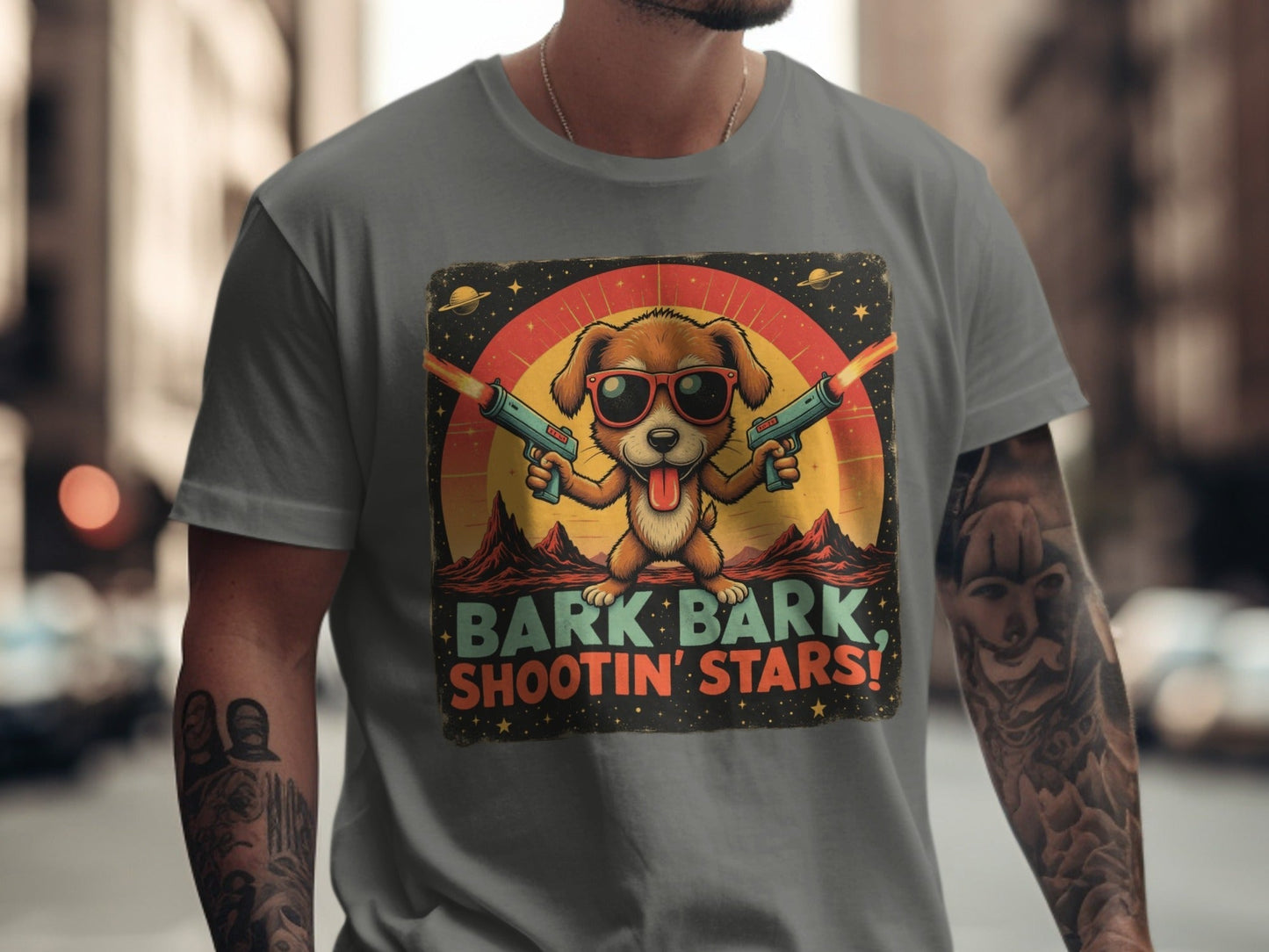 T-Shirt Space Dog, Funny Tee, Bark Bark Shooting Stars Shirt, Retro Dog Shirt, Cool Dog Tee, Cute Pet T Shirt, Dog Lover Gift, Unique Dog - IconVexa