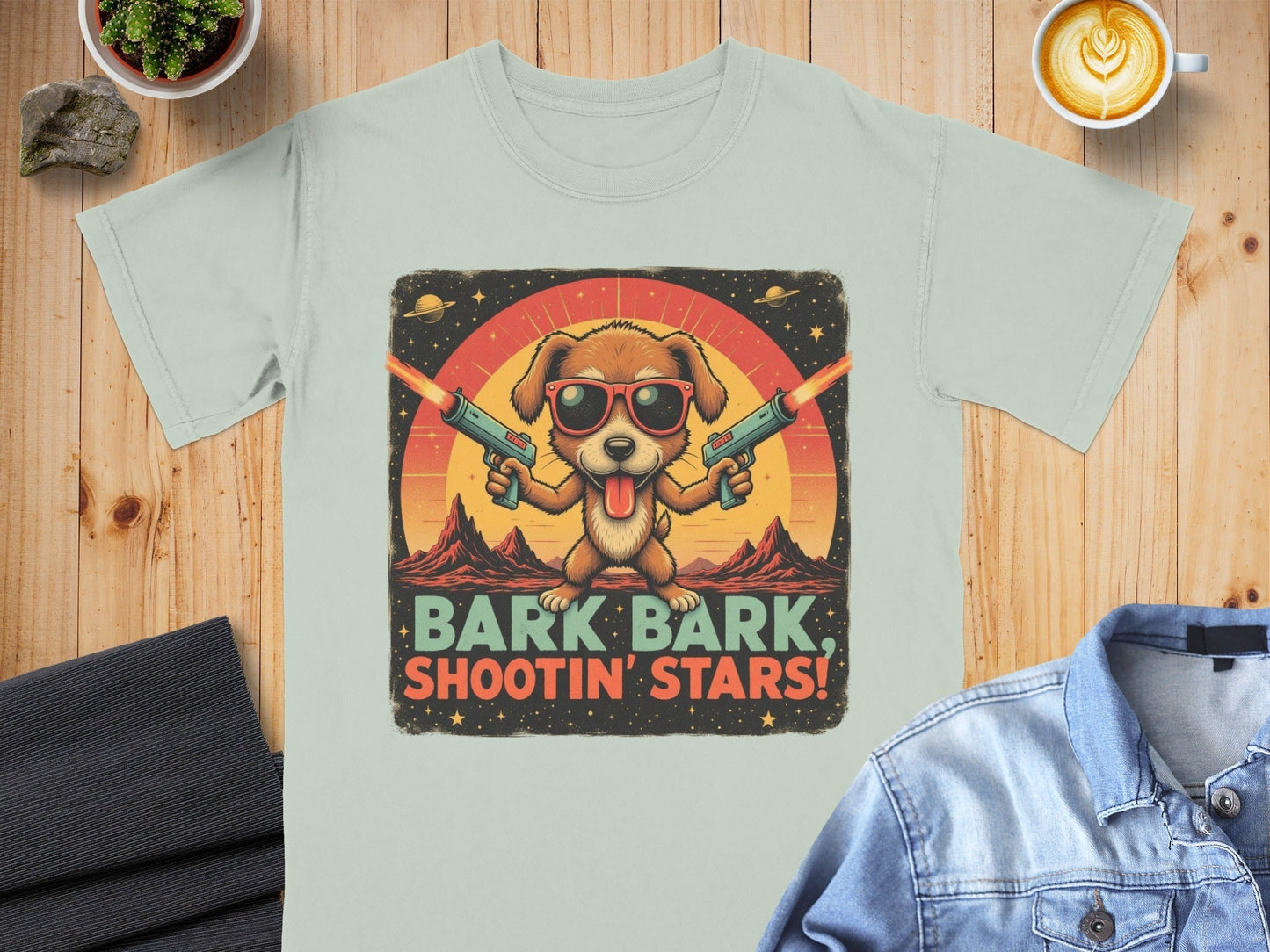 T-Shirt Space Dog, Funny Tee, Bark Bark Shooting Stars Shirt, Retro Dog Shirt, Cool Dog Tee, Cute Pet T Shirt, Dog Lover Gift, Unique Dog - IconVexa