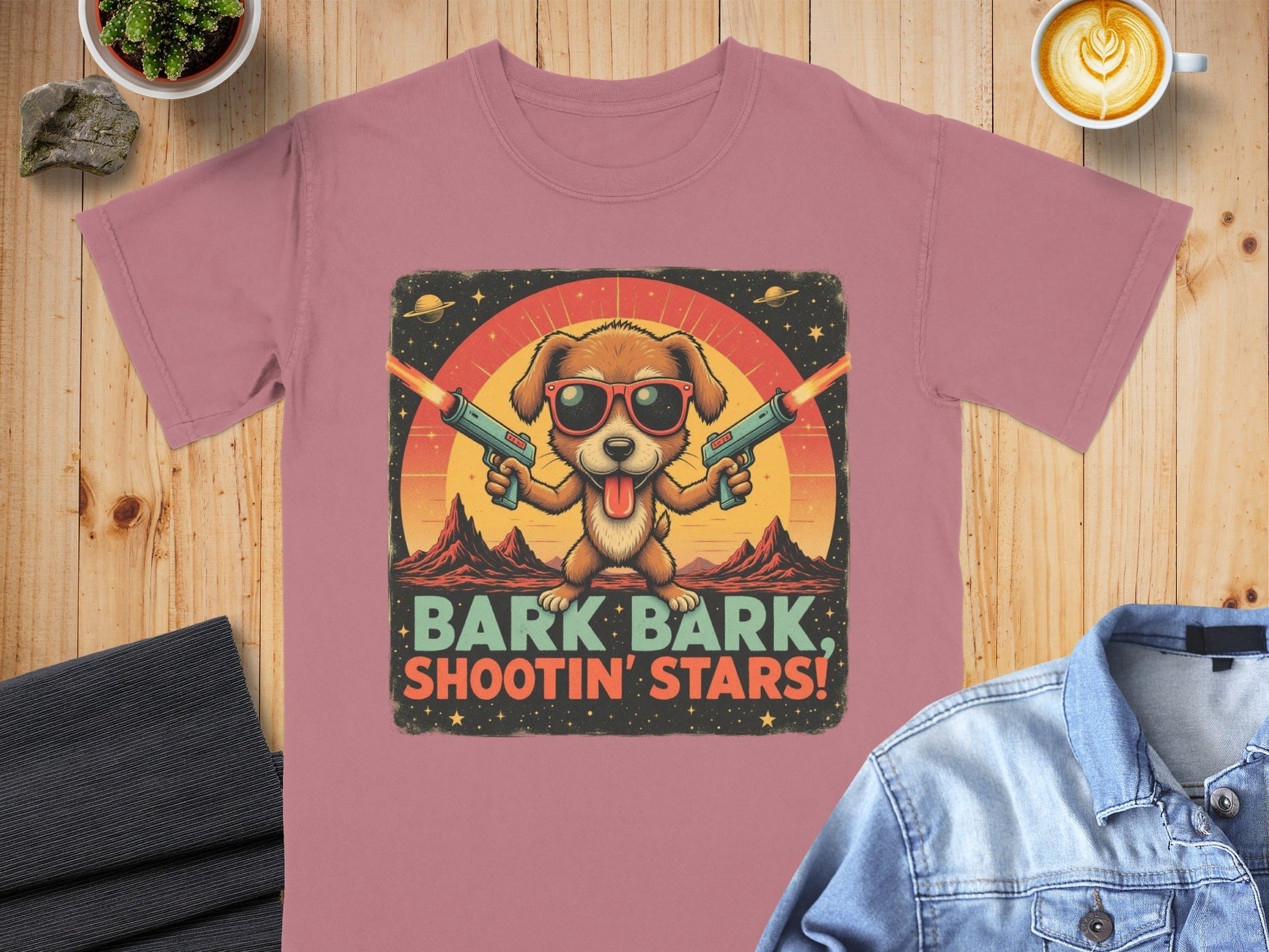 T-Shirt Space Dog, Funny Tee, Bark Bark Shooting Stars Shirt, Retro Dog Shirt, Cool Dog Tee, Cute Pet T Shirt, Dog Lover Gift, Unique Dog - IconVexa