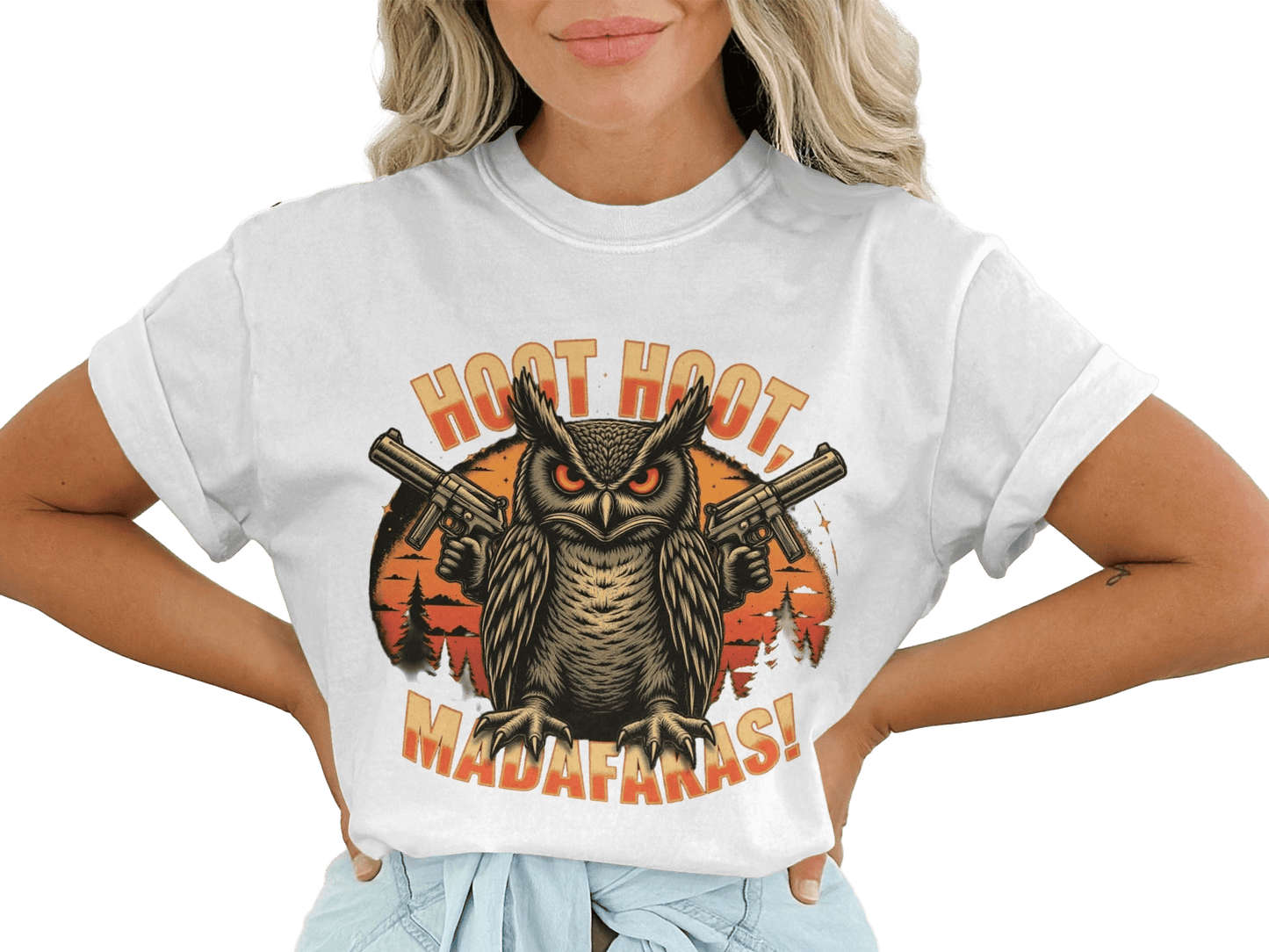 Tee Shirt Owl Gangster, Hoot Hoot Madafakas Funny T-Shirt, Cool Owl Tee, Owl T-Shirt With Guns, Animal T-Shirt, Unique Graphic Tee - IconVexa