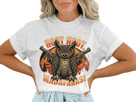 Tee Shirt Owl Gangster, Hoot Hoot Madafakas Funny T-Shirt, Cool Owl Tee, Owl T-Shirt With Guns, Animal T-Shirt, Unique Graphic Tee - IconVexa