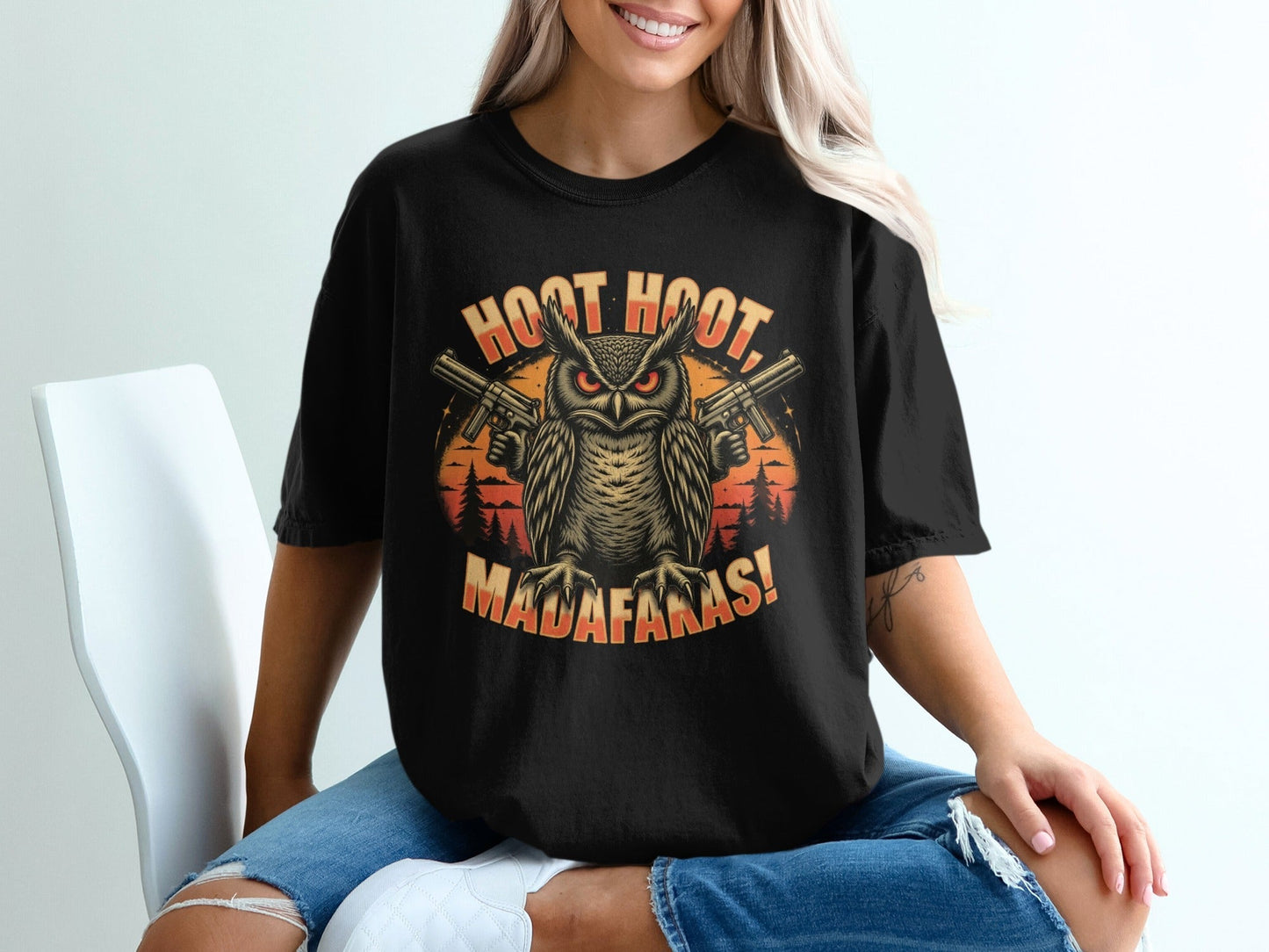 Tee Shirt Owl Gangster, Hoot Hoot Madafakas Funny T-Shirt, Cool Owl Tee, Owl T-Shirt With Guns, Animal T-Shirt, Unique Graphic Tee - IconVexa
