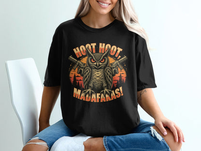Tee Shirt Owl Gangster, Hoot Hoot Madafakas Funny T-Shirt, Cool Owl Tee, Owl T-Shirt With Guns, Animal T-Shirt, Unique Graphic Tee - IconVexa