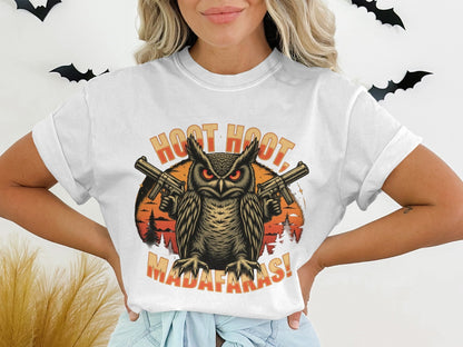 Tee Shirt Owl Gangster, Hoot Hoot Madafakas Funny T-Shirt, Cool Owl Tee, Owl T-Shirt With Guns, Animal T-Shirt, Unique Graphic Tee - IconVexa