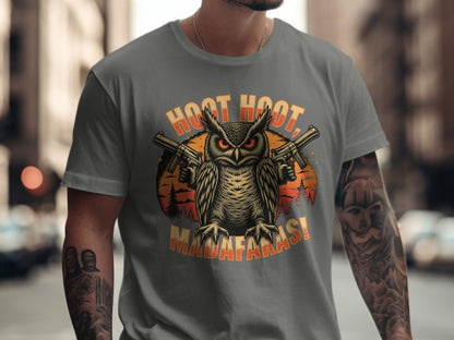 Tee Shirt Owl Gangster, Hoot Hoot Madafakas Funny T-Shirt, Cool Owl Tee, Owl T-Shirt With Guns, Animal T-Shirt, Unique Graphic Tee - IconVexa