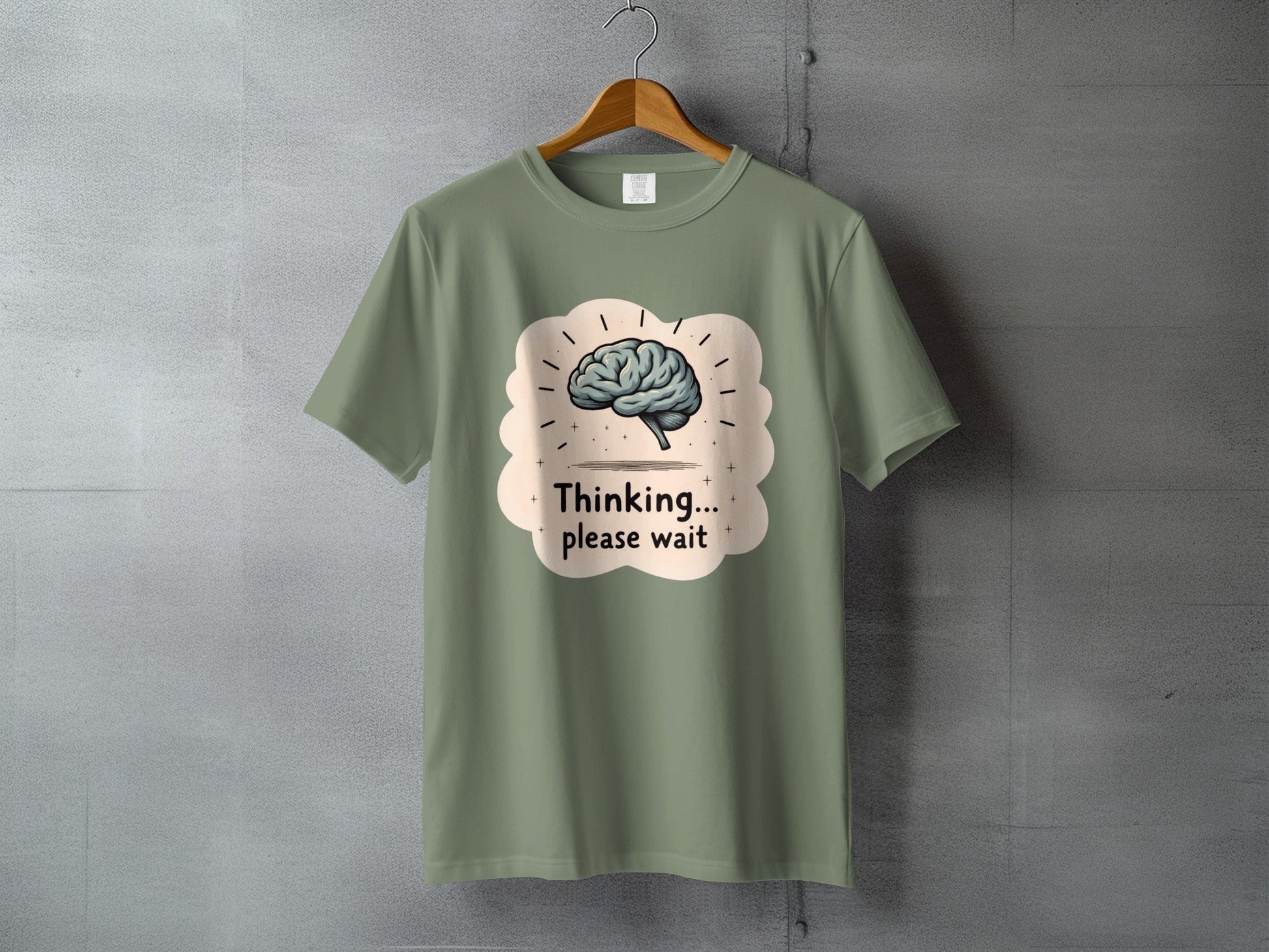 Thinking Please Wait T-Shirt, Brain Design T-Shirt, Funny T-Shirt, Graphic Tee, Trendy Shirt, Gift Idea - IconVexa