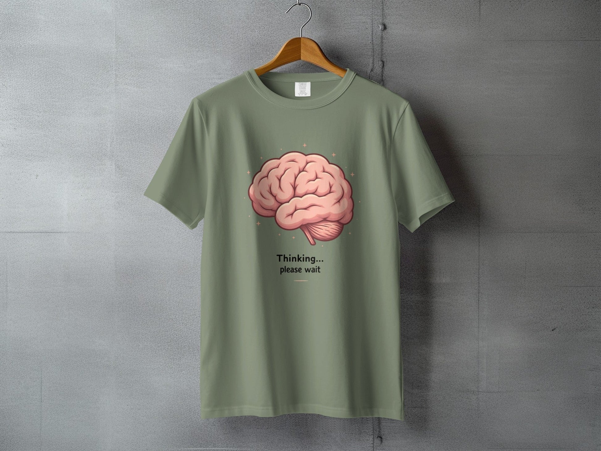 Thinking Please Wait T-Shirt, Brain Tee, Funny Sarcastic Shirt, Unique Graphic Tee, Statement T Shirt, Gift Idea, Unisex Shirt - IconVexa