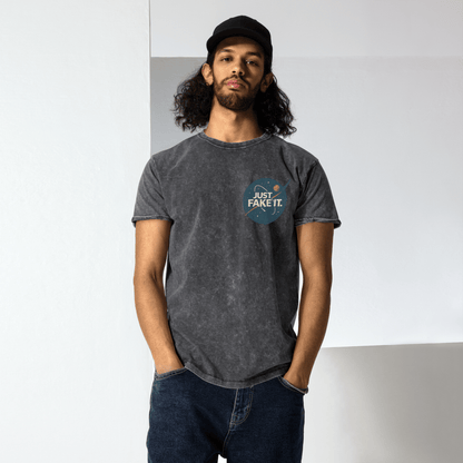 Just Fake It Space Tee | Funny Graphic Shirt | Cosmic Parody Streetwear Top - IconVexa