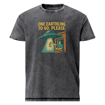 One Earthling To Go Tee | Funny UFO Shirt for Him | Retro Alien Takeout Graphic T-Shirt - IconVexa