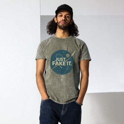 Just Fake It Space Shirt | Funny Graphic Tee | Retro Streetwear for Him or Her - IconVexa