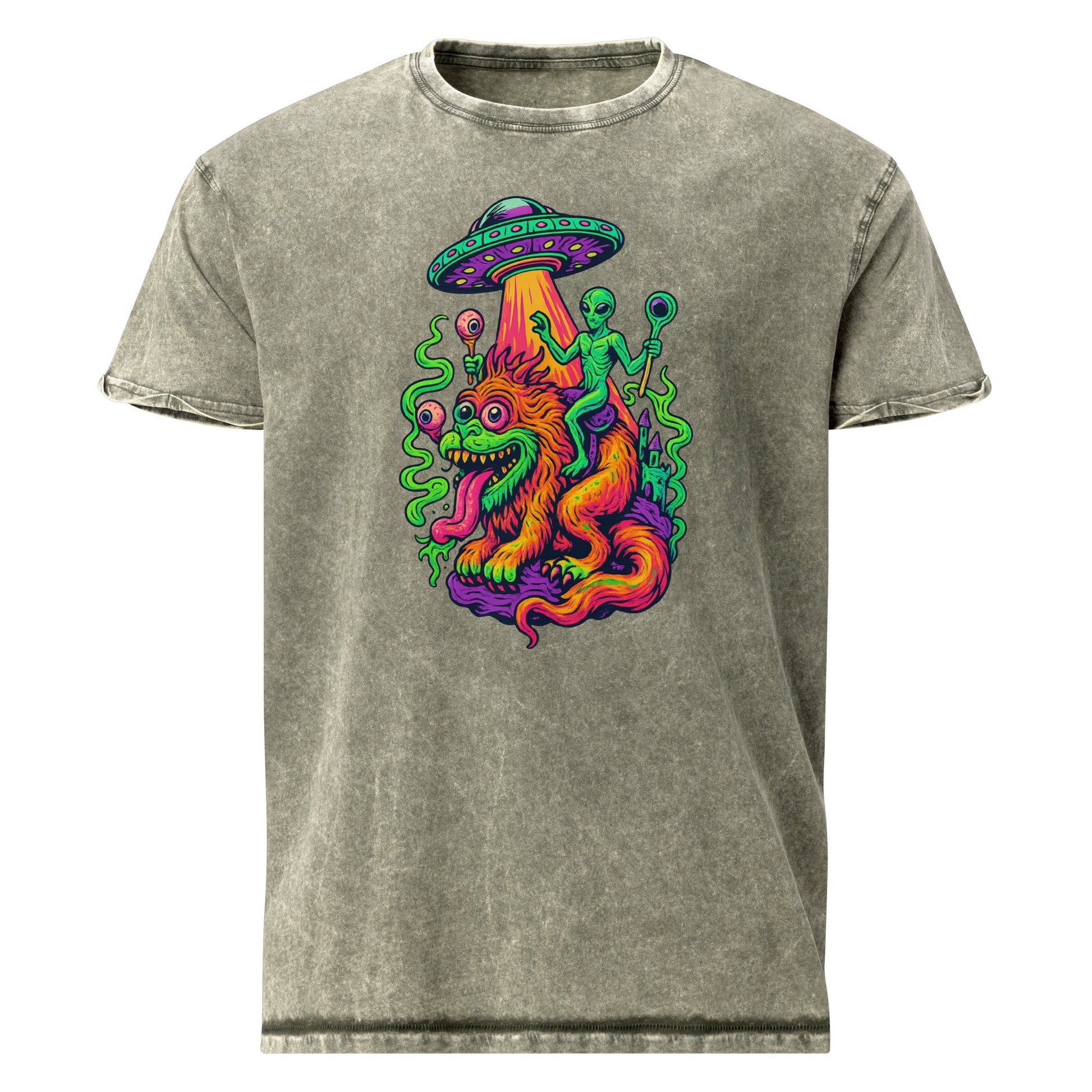 Alien Riding Monster Tee | Psychedelic UFO Shirt | Funny Space Creature Graphic Tee - IconVexa