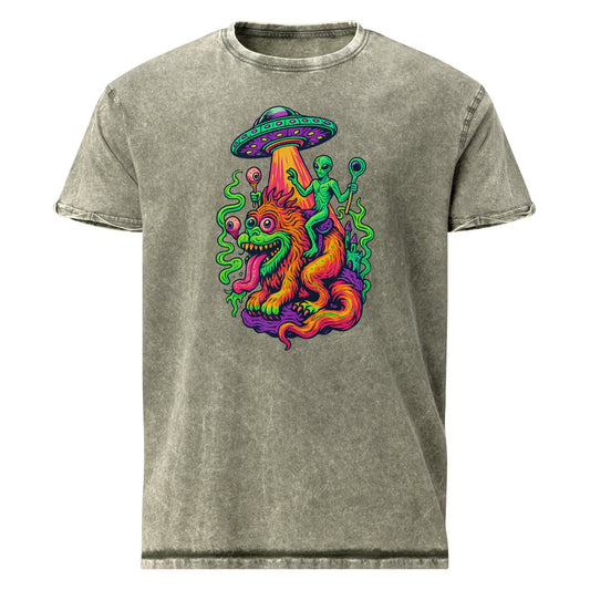 Alien Riding Monster Tee | Psychedelic UFO Shirt | Funny Space Creature Graphic Tee - IconVexa