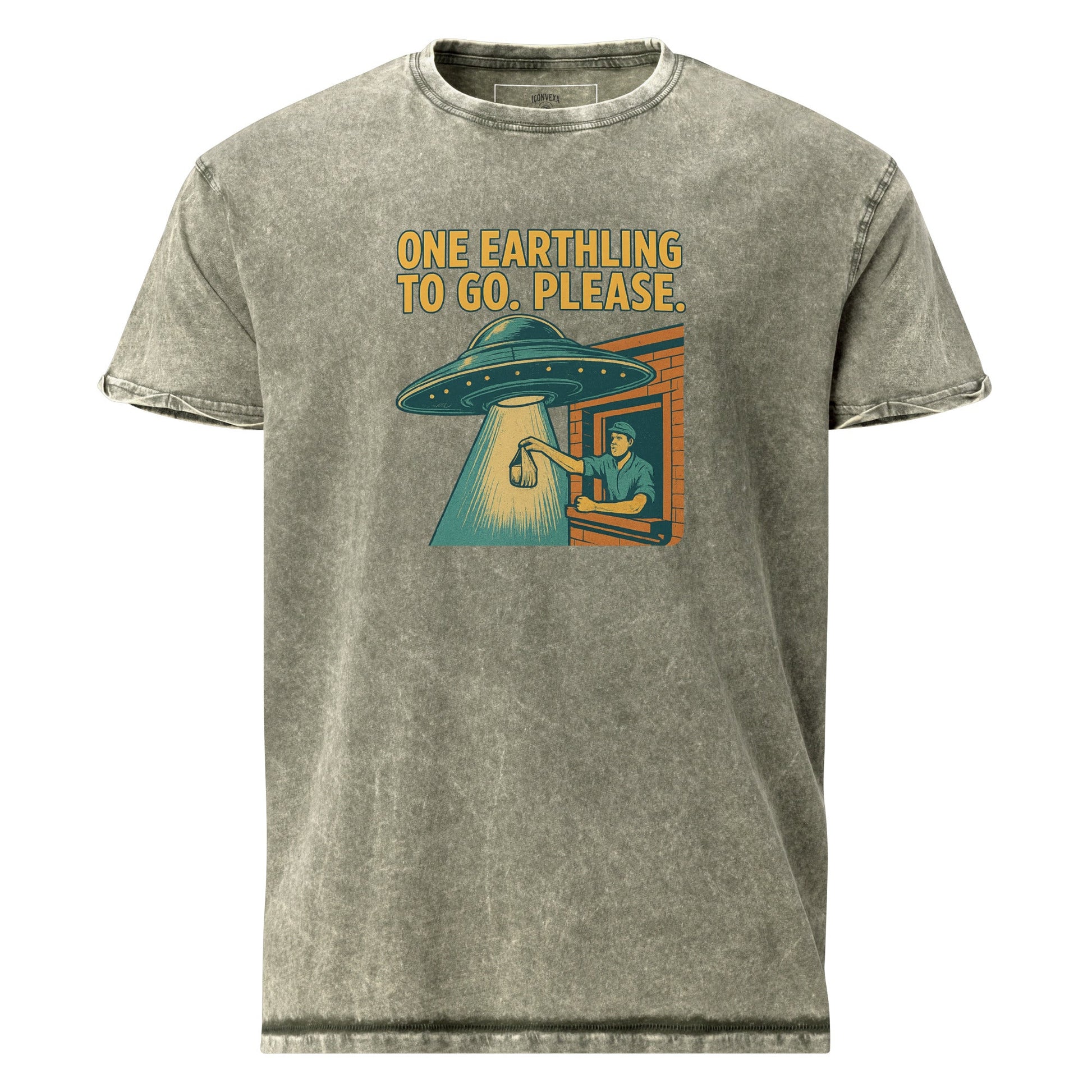One Earthling To Go Tee | Funny UFO Shirt for Him | Retro Alien Takeout Graphic T-Shirt - IconVexa