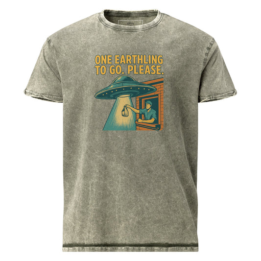 One Earthling To Go Tee | Funny UFO Shirt for Him | Retro Alien Takeout Graphic T-Shirt - IconVexa