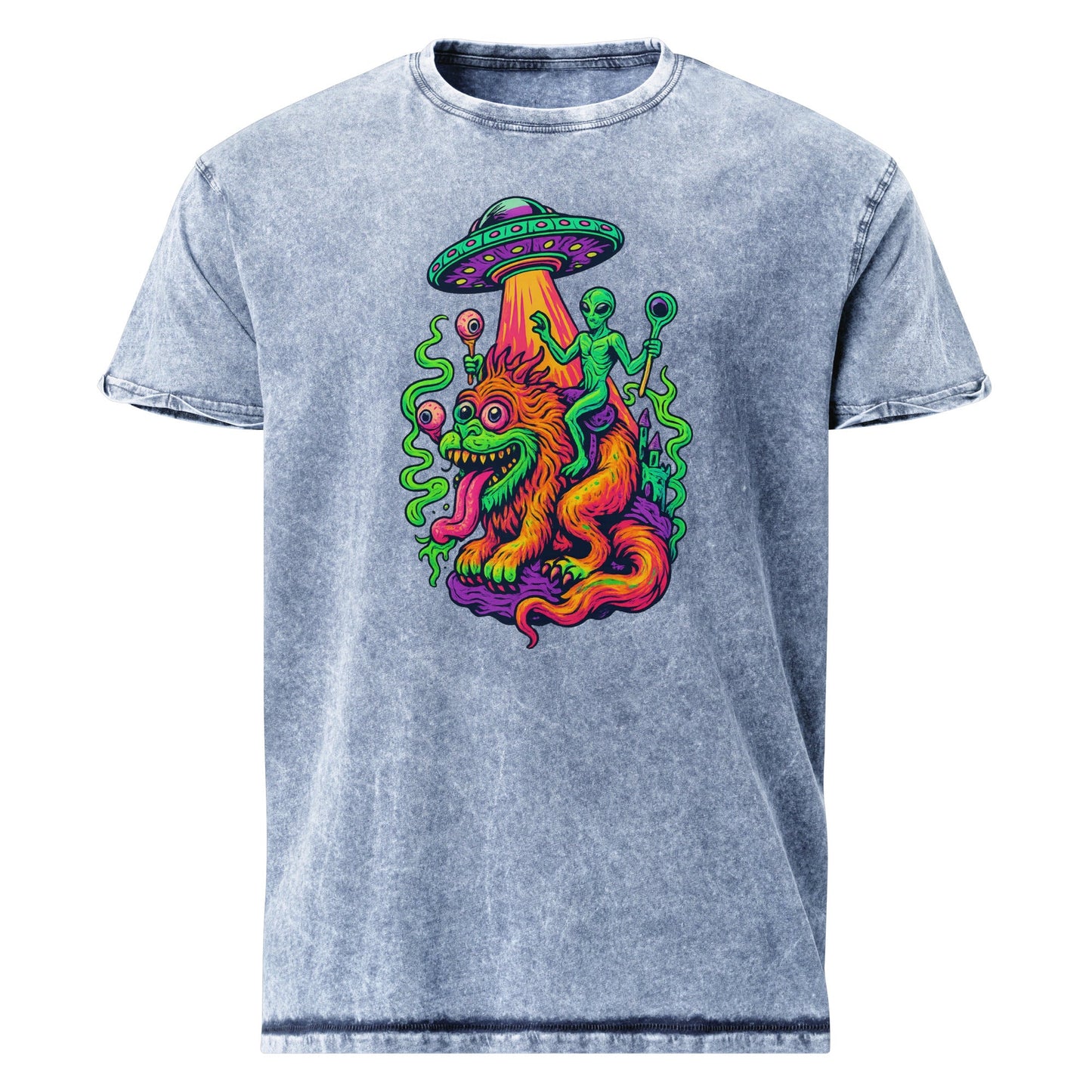 Alien Riding Monster Tee | Psychedelic UFO Shirt | Funny Space Creature Graphic Tee - IconVexa