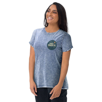 Just Fake It Space Tee | Funny Graphic Shirt | Cosmic Parody Streetwear Top - IconVexa