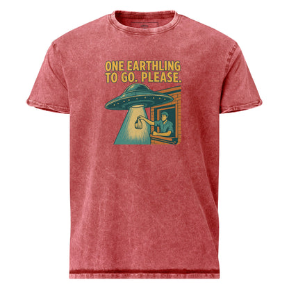 One Earthling To Go Tee | Funny UFO Shirt for Him | Retro Alien Takeout Graphic T-Shirt - IconVexa