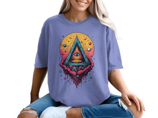 Universe In Hands Artistic Design Graphic Print T-Shirt - IconVexa