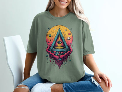 Universe In Hands Artistic Design Graphic Print T-Shirt - IconVexa