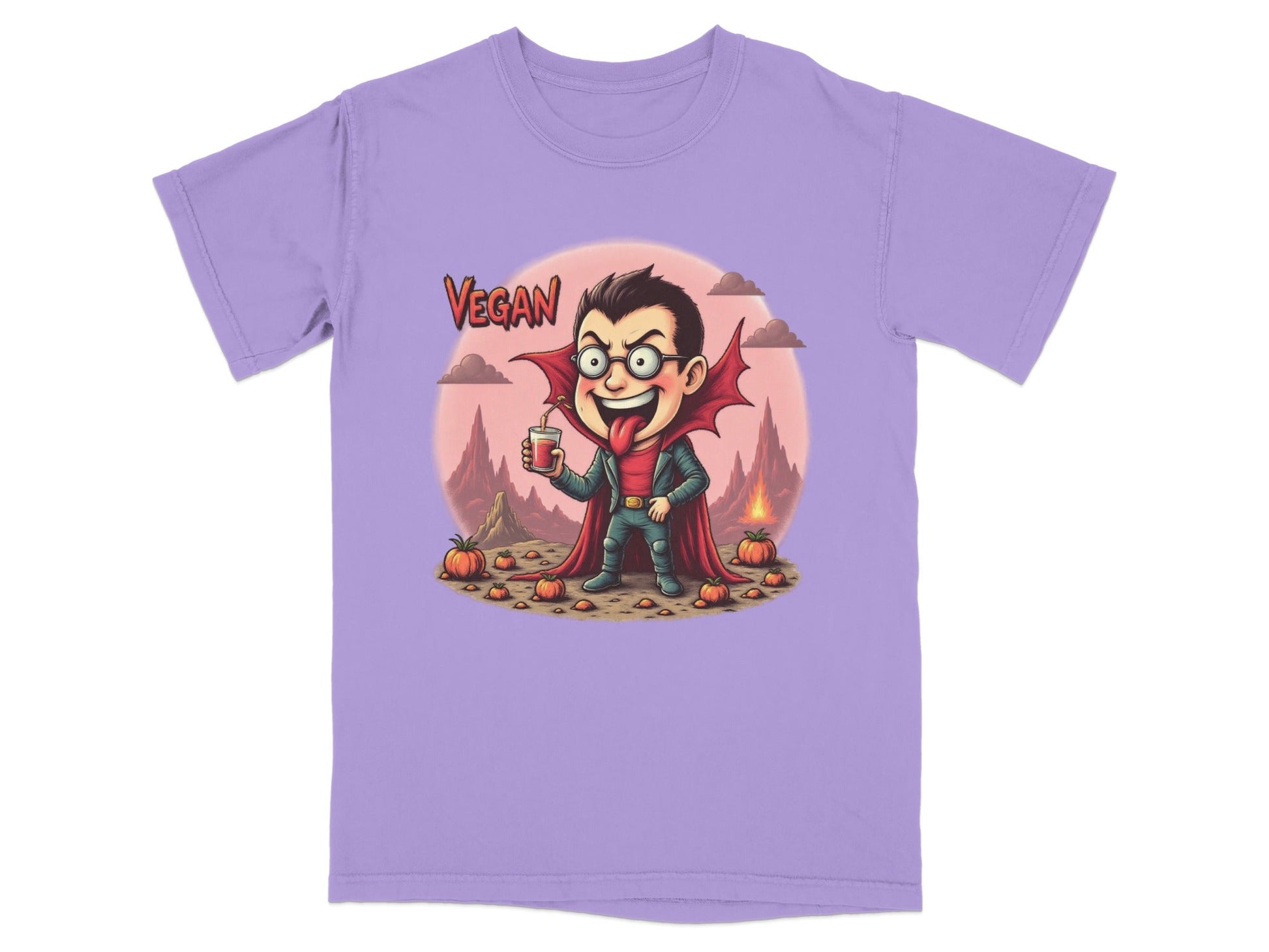 Vegan Vampire Boy Sipping Juice Graphic Novelty T-Shirt - IconVexa