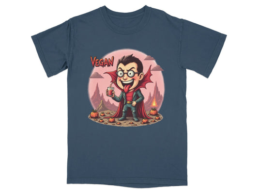 Vegan Vampire Boy Sipping Juice Graphic Novelty T-Shirt - IconVexa