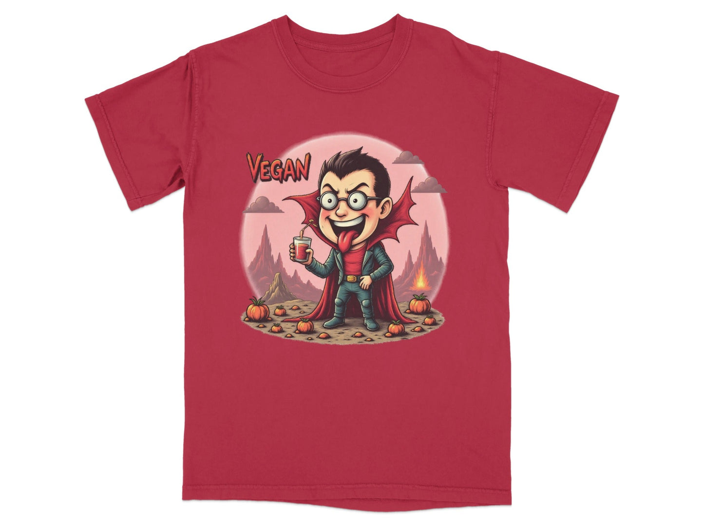 Vegan Vampire Boy Sipping Juice Graphic Novelty T-Shirt - IconVexa