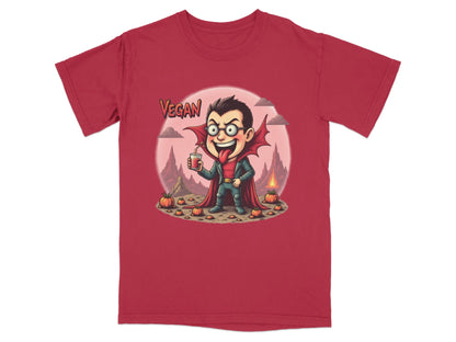 Vegan Vampire Boy Sipping Juice Graphic Novelty T-Shirt - IconVexa