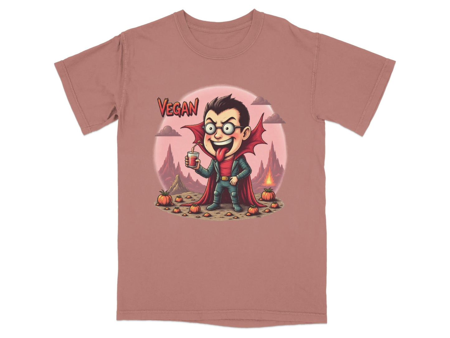 Vegan Vampire Boy Sipping Juice Graphic Novelty T-Shirt - IconVexa