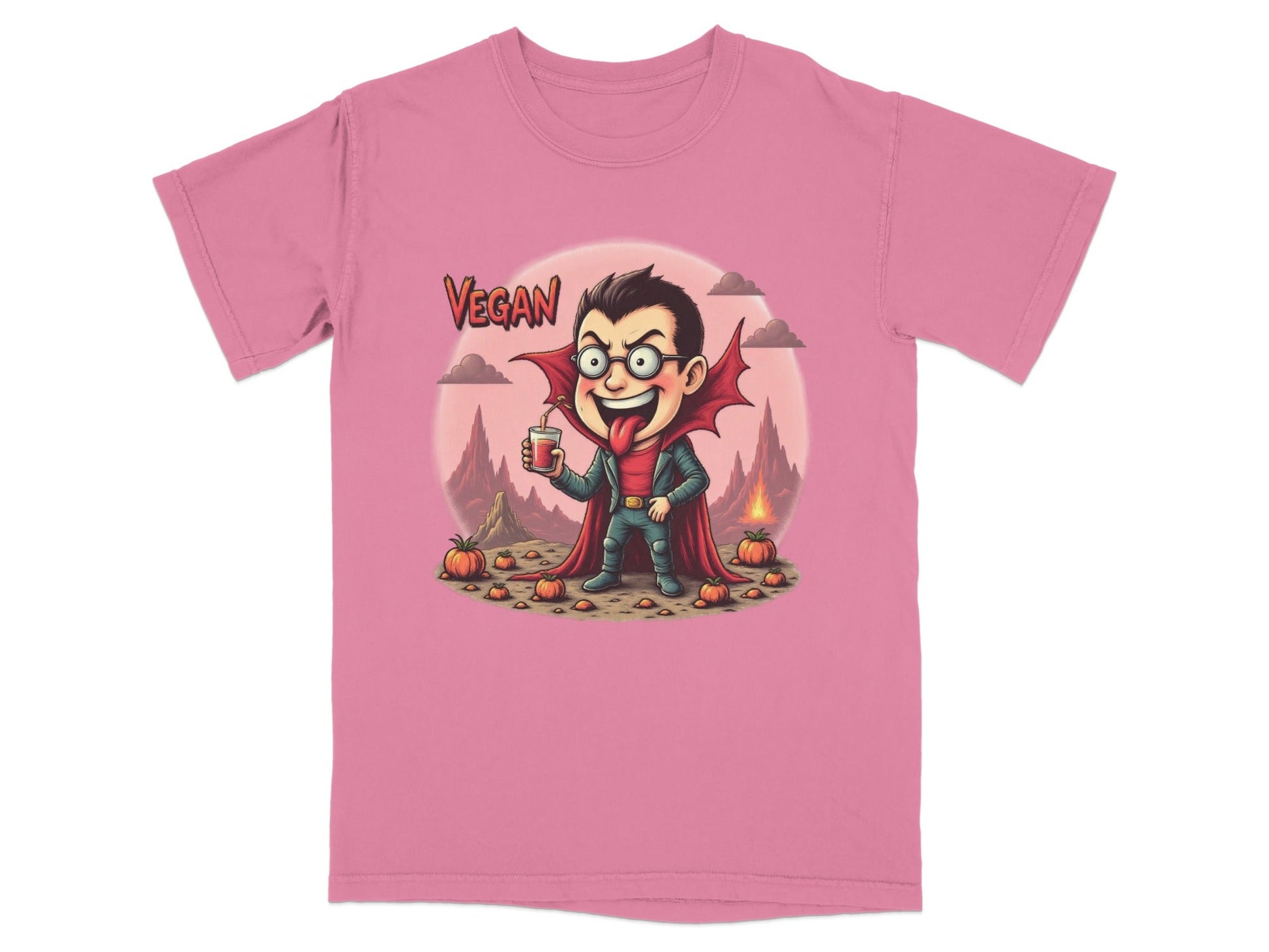 Vegan Vampire Boy Sipping Juice Graphic Novelty T-Shirt - IconVexa