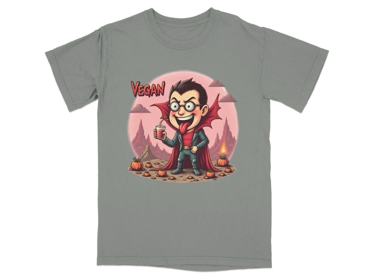 Vegan Vampire Boy Sipping Juice Graphic Novelty T-Shirt - IconVexa