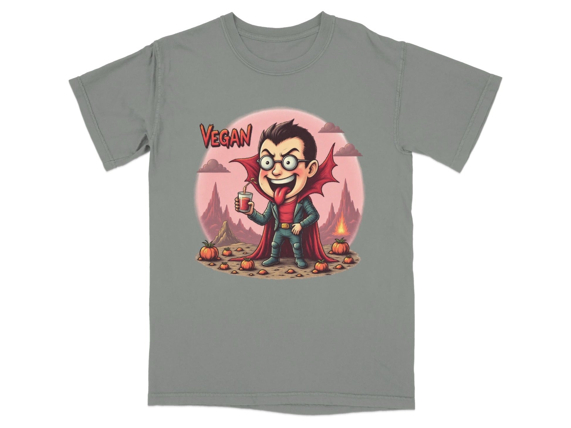 Vegan Vampire Boy Sipping Juice Graphic Novelty T-Shirt - IconVexa