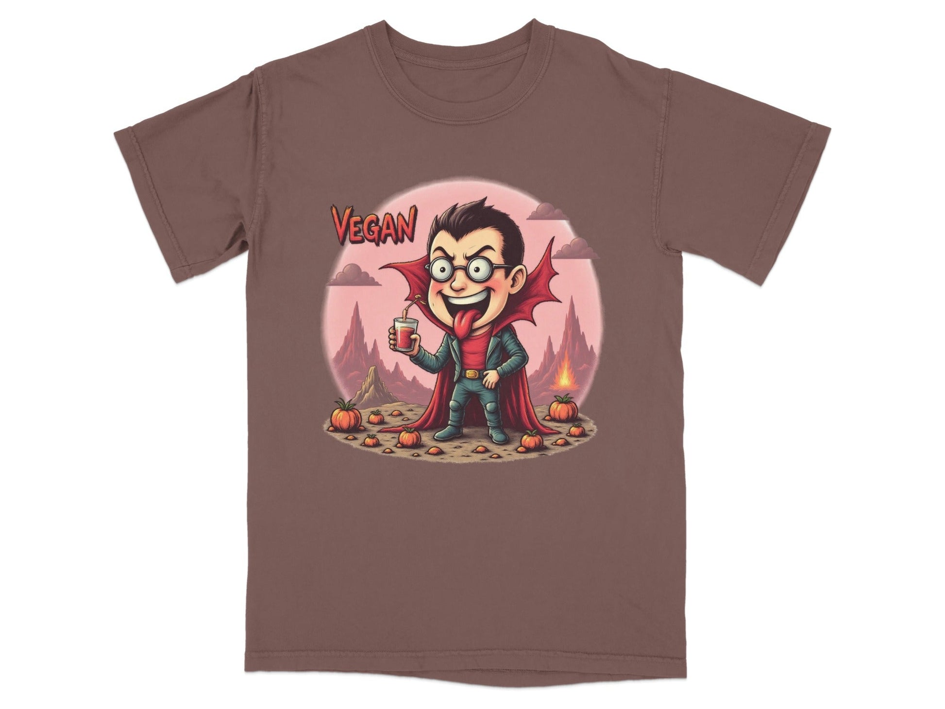 Vegan Vampire Boy Sipping Juice Graphic Novelty T-Shirt - IconVexa