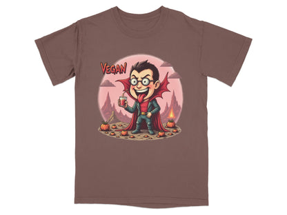 Vegan Vampire Boy Sipping Juice Graphic Novelty T-Shirt - IconVexa