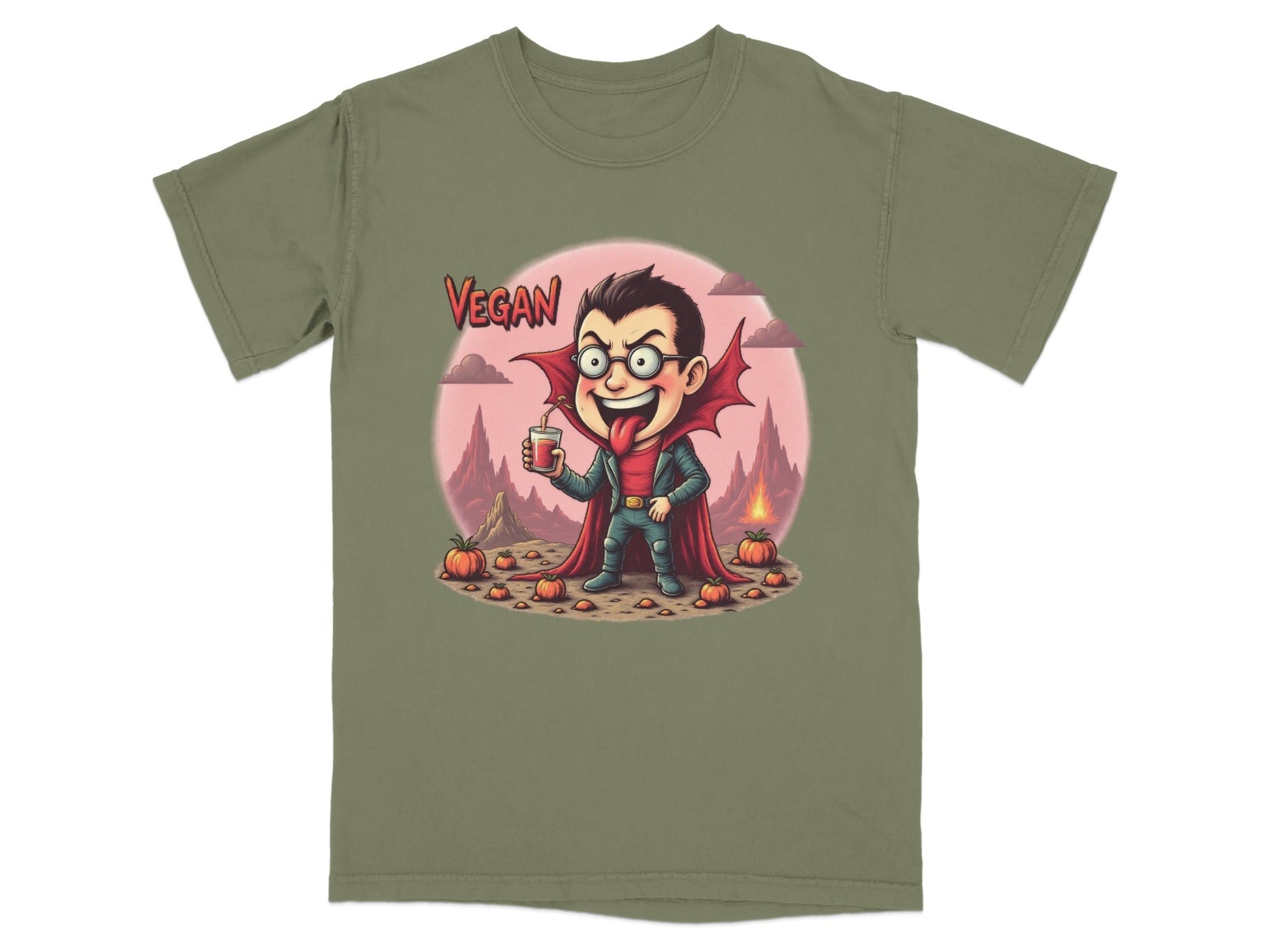 Vegan Vampire Boy Sipping Juice Graphic Novelty T-Shirt - IconVexa