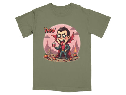 Vegan Vampire Boy Sipping Juice Graphic Novelty T-Shirt - IconVexa