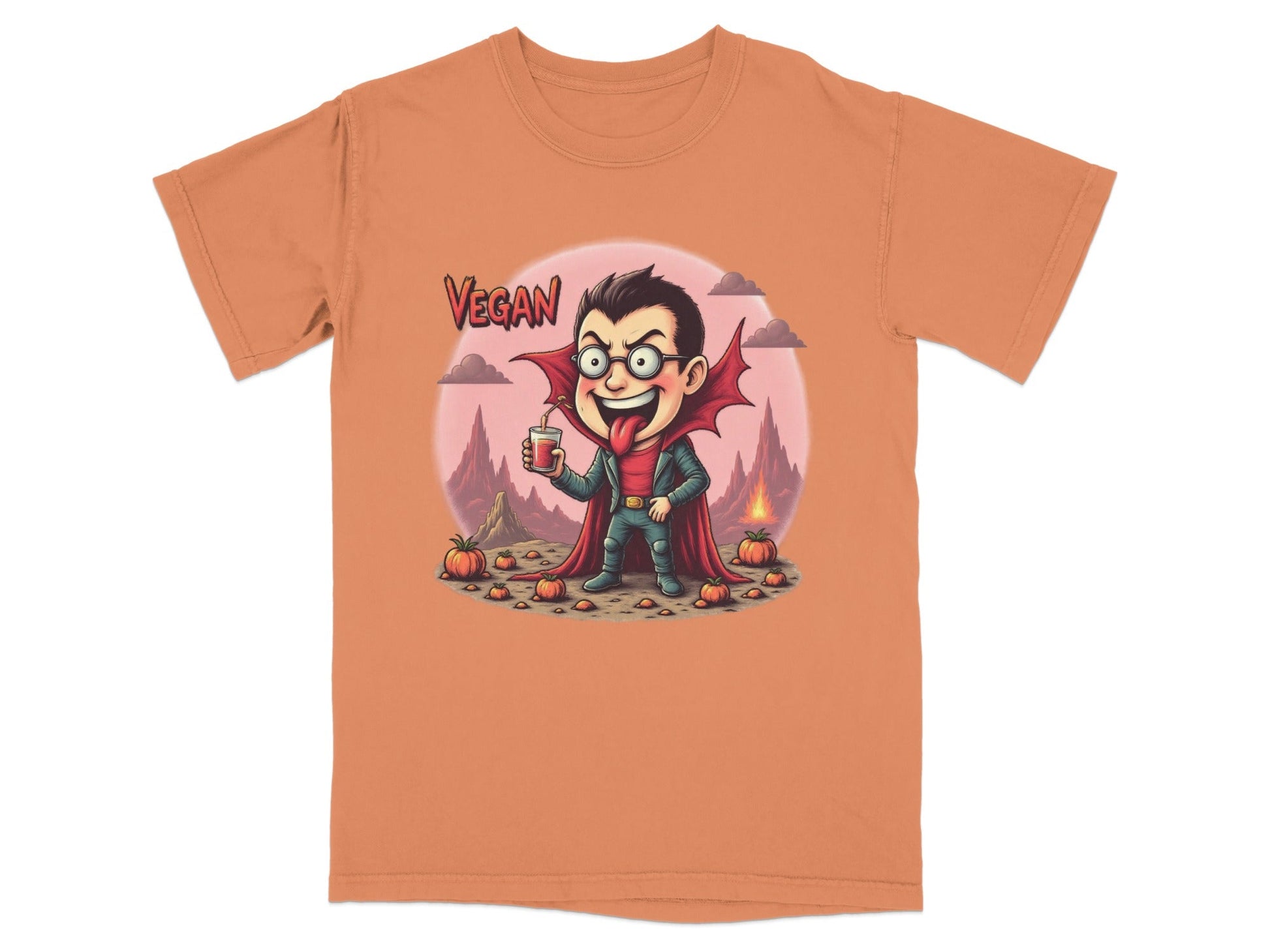 Vegan Vampire Boy Sipping Juice Graphic Novelty T-Shirt - IconVexa