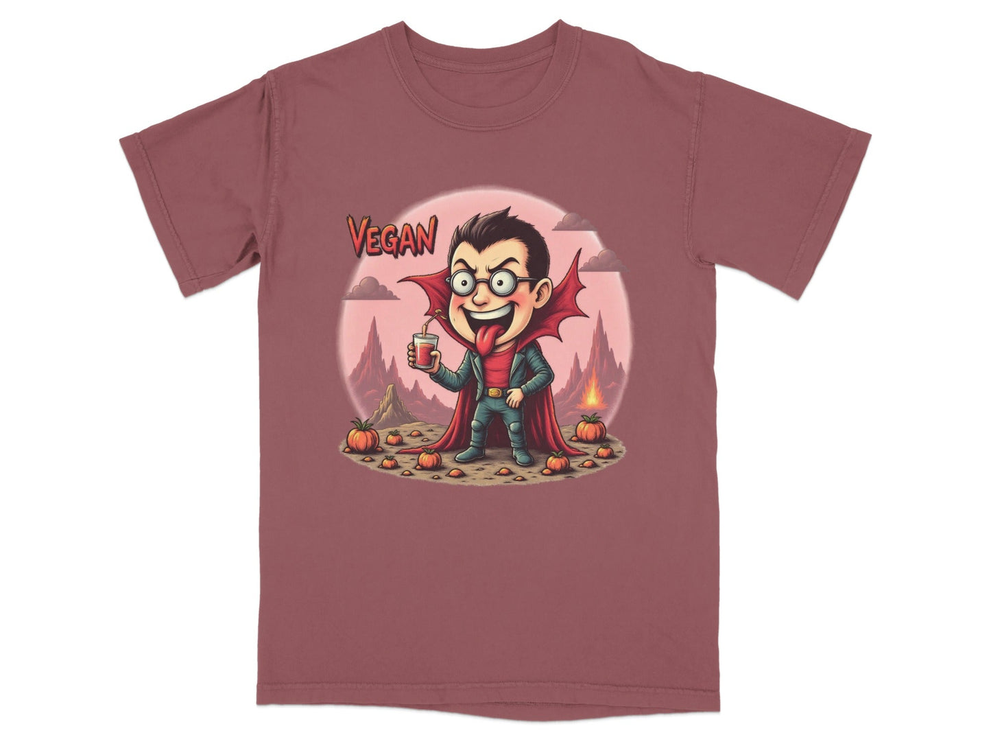 Vegan Vampire Boy Sipping Juice Graphic Novelty T-Shirt - IconVexa
