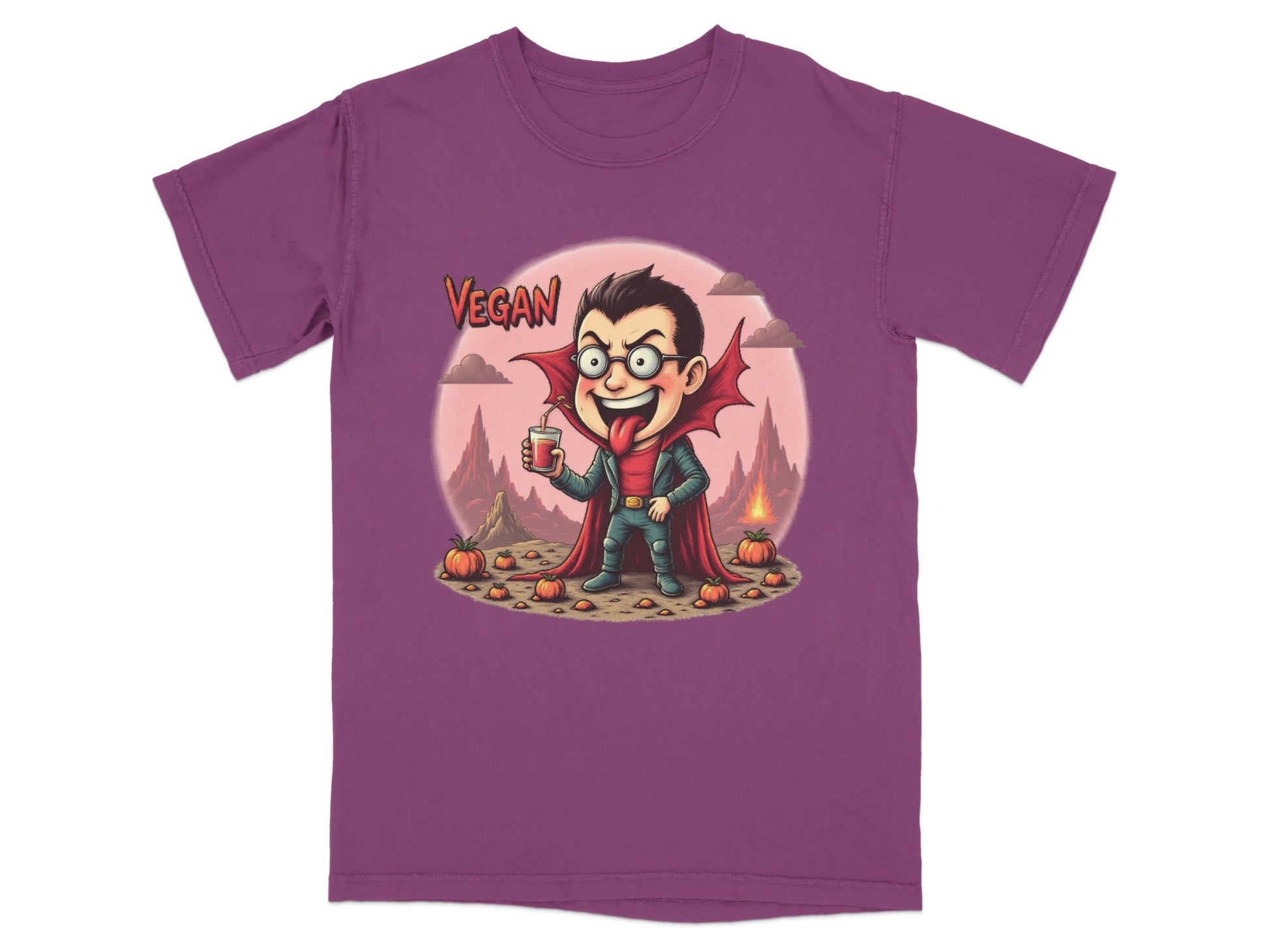 Vegan Vampire Boy Sipping Juice Graphic Novelty T-Shirt - IconVexa