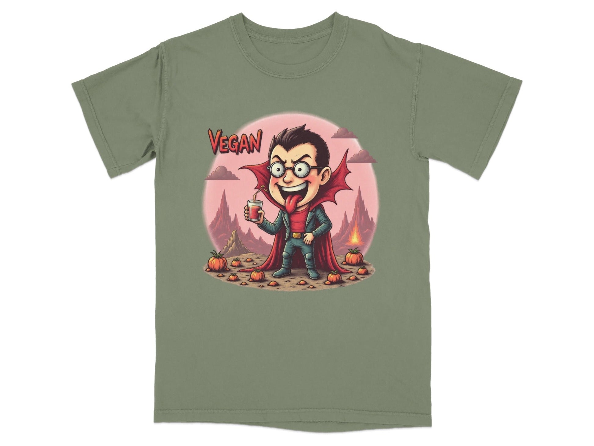 Vegan Vampire Boy Sipping Juice Graphic Novelty T-Shirt - IconVexa