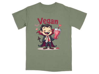 Vegan Vampire Drinking Smoothie Illustration Design T-Shirt - IconVexa
