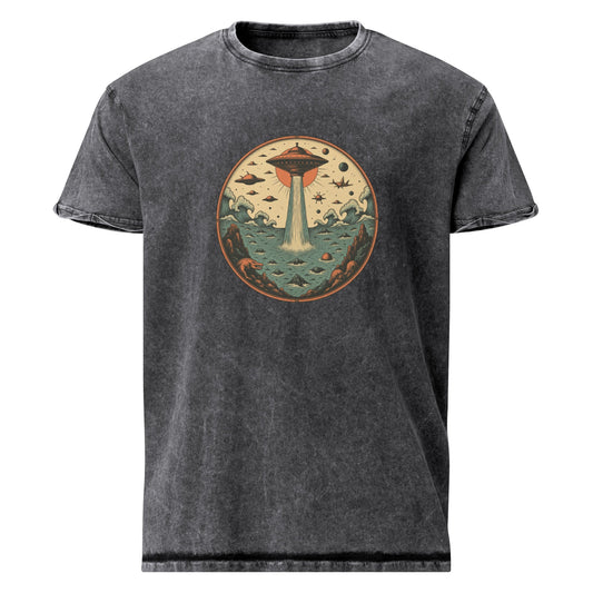 Vintage UFO Ocean Invasion Shirt | Retro Space Theme Graphic Tee | Artistic Sci - Fi Design - IconVexa
