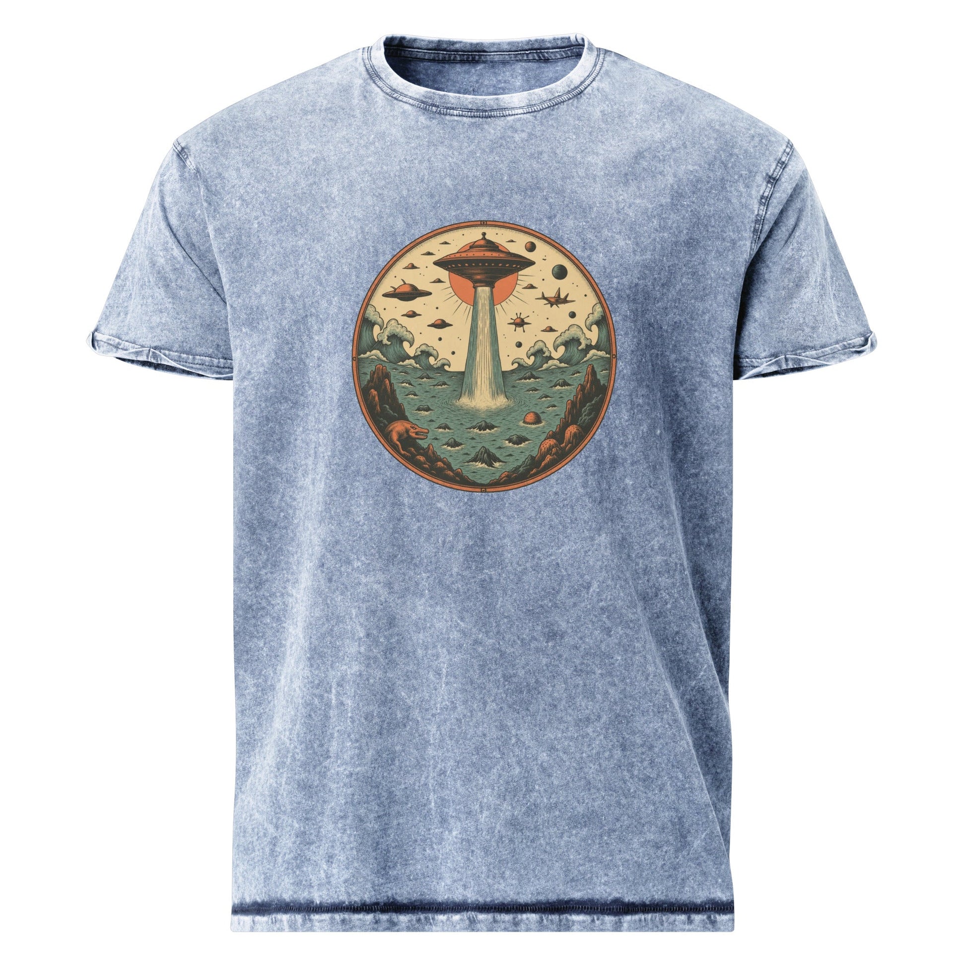 Vintage UFO Ocean Invasion Shirt | Retro Space Theme Graphic Tee | Artistic Sci - Fi Design - IconVexa